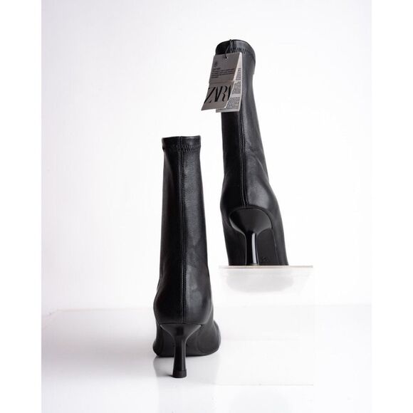 Zara Womens Soft Leather Boots Booties Black heeled US 6 EU 36 New 2101/410 - Picture 6 of 8